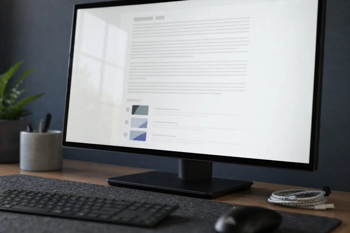 Écran d&rsquo;ordinateur affichant une réponse générative avec ses sources citées dans un bureau français